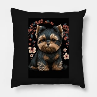 Super Cute Yorkshire Terrier Puppy Portrait - Japanese style Pillow