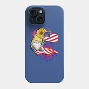 USA Fourth of July Graphic Design American Flag Fireworks & Patriotic Gnome Phone Case