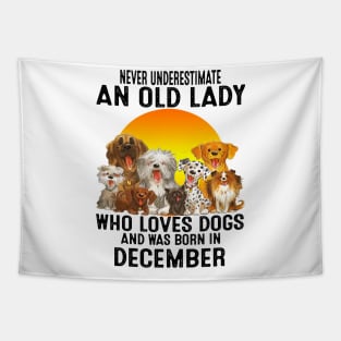 Never Underestimate An Old December Lady Who Loves Dogs Tapestry