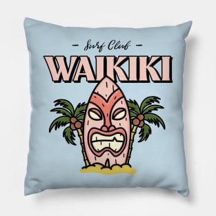 Waikiki beach tiki surf club surfing surfer Hawaii Hawaiian Pillow