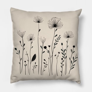 Nordic wild flowers one Line art cream colour Pillow