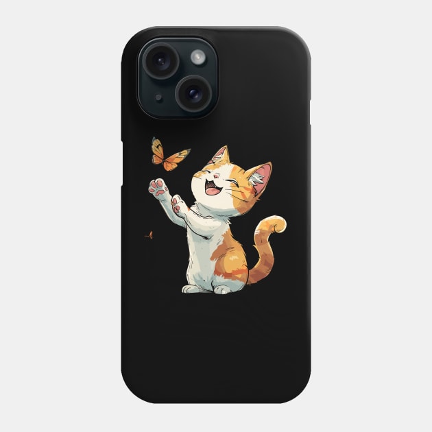 A Cute Cat Trying to Catch a Butterfly Phone Case by BrushedbyRain