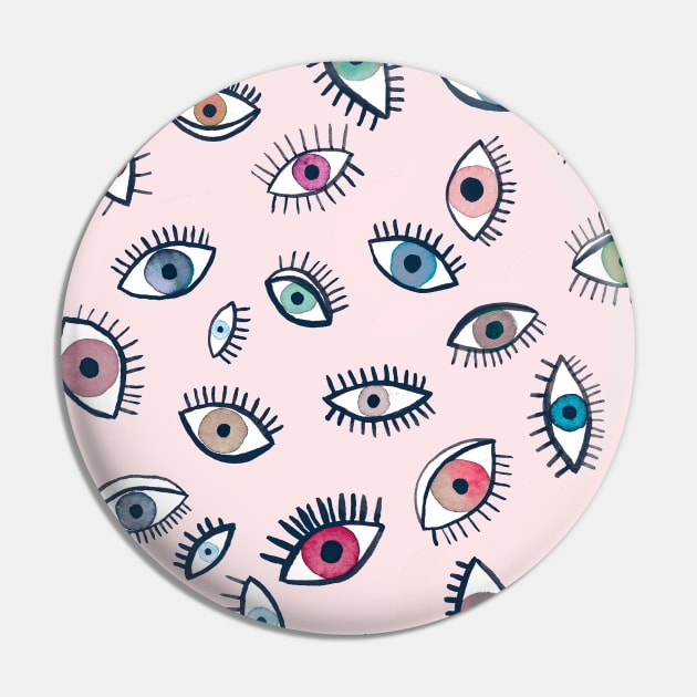 Looking Eyes Pink Pin by ninoladesign