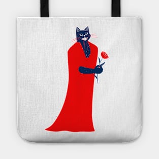 Tall and handsome blue cat in red with red flower for you Tote