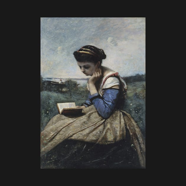 A Woman Reading by Jean-Baptiste-Camille Corot by Classic Art Stall