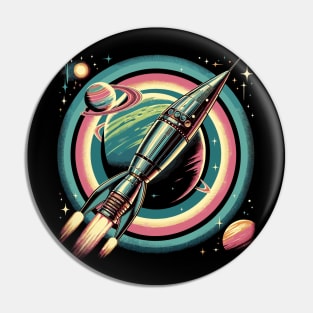 Galactic Space Travel Voyage: Retro Rocket's Stellar Journey Pin