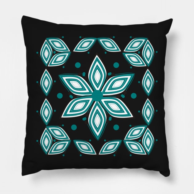 Flower and circles in blue Pillow by cocodes