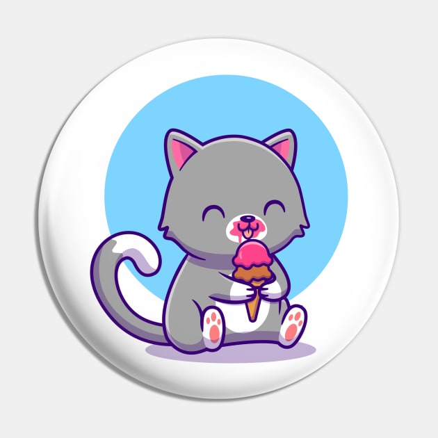 Cute Cat Eating Ice Cream Pin by Catalyst Labs