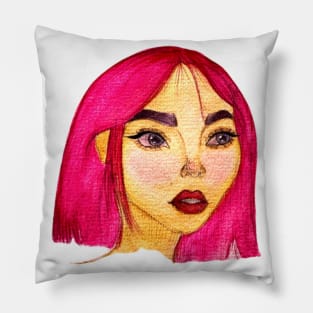 Pinky hair girl Pillow