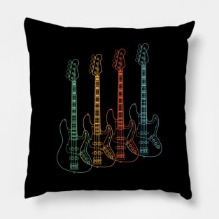 Four J-Style Bass Guitar Outlines Retro Color Pillow