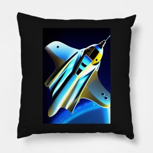 SIMPLE COMIC STYLE YELLOW AND BLUE SPACESHIP Pillow