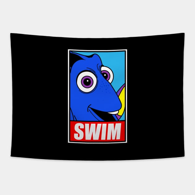 Cute Just Keep Swimming Movie Quote Fish Meme Tapestry by BoggsNicolas