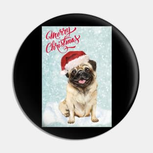 Cute Pug Merry Christmas Santa Dog Holiday Greeting Pin