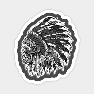 Native American Chief Skull Black and White Magnet