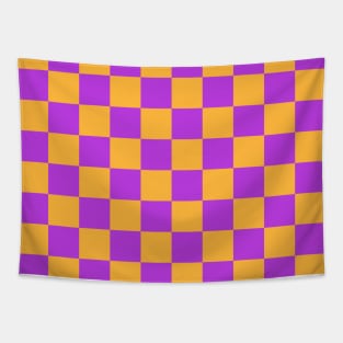 Checkerboard Square Seamless Pattern - Orange & Purple Tapestry