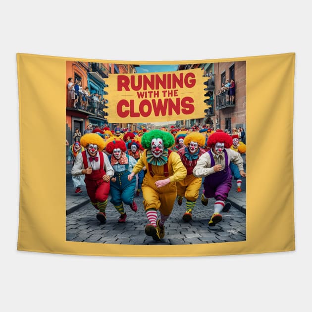 Run with the clowns Tapestry by Dizgraceland