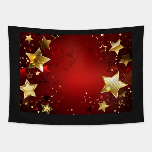 Red Background with Gold Stars Tapestry