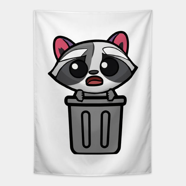 Kawaii Cute Raccoon in Garbage Trash Tapestry by kawaii creatures