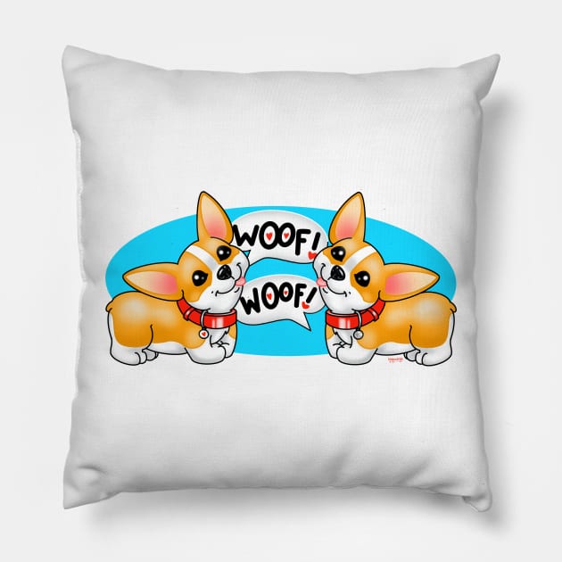 Double Corgi Love Pillow by MetroInk