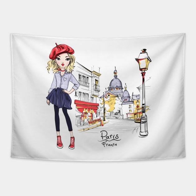 Fashion girl in Paris Tapestry by kavalenkava