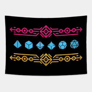 Synthwave Geometric Neon Polyhedral Dice Set Tapestry