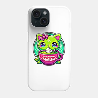 Adorable Matcha Cat Art Print - Whimsical Green Tea Kitty Phone Case