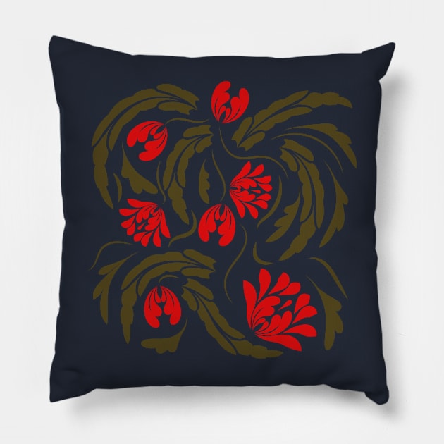 Folk flowers floral art print Flowers abstract art Pillow by Eskimos