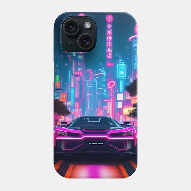 Dark Neon Sports Car in Asian Neon City Phone Case by star trek fanart and more