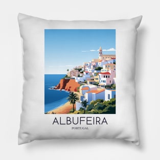 A Pop Art Travel Print of Albufeira - Portugal Pillow