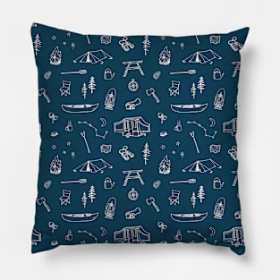 Simple camping pattern blue Pillow