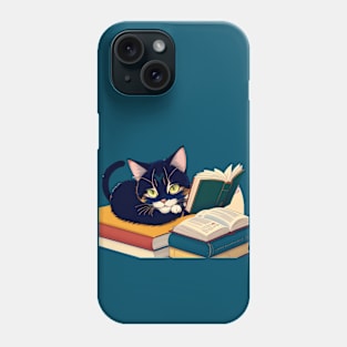 Funny Cute Kawaii Anime Book Reading Bookworm Cat Phone Case