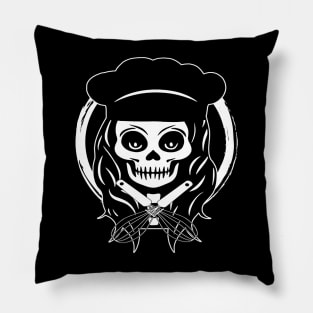 Female Cook Skull and Whisk White Logo Pillow