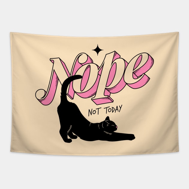 Monday Nope Black Cat in beige Tapestry by The Charcoal Cat Co.