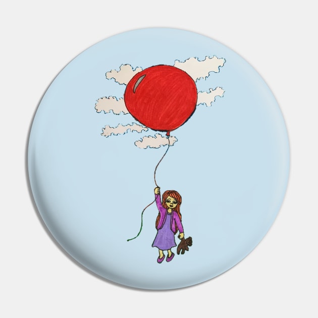 Girl With Red Balloon, “I’ll FlyAway” Pin by LuvbuzzArt