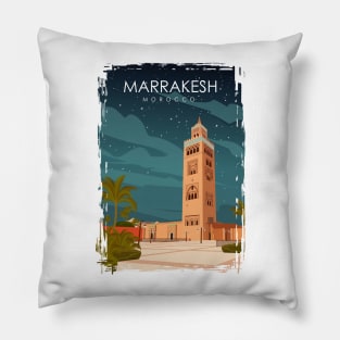 Marrakesh Morocco Vintage Minimal Retro Travel Poster at Night Pillow