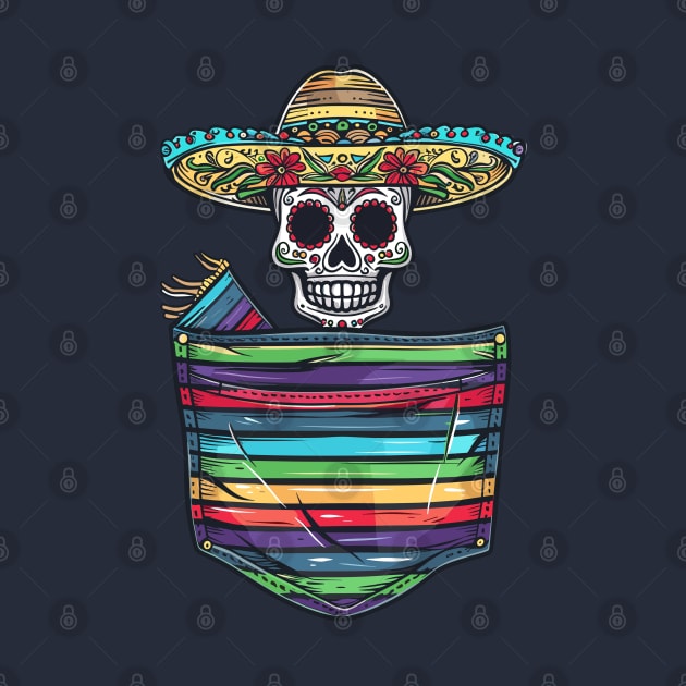 Colorful Mexican culture Skeleton Mariachi Pocket by RetroZin