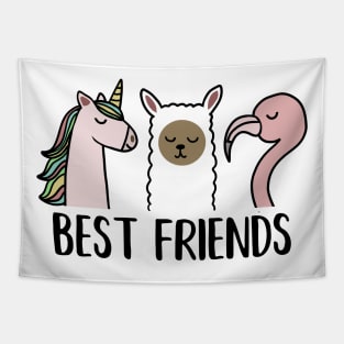 Best Friends Unicorn, Llama, Flamingo Animal Tapestry