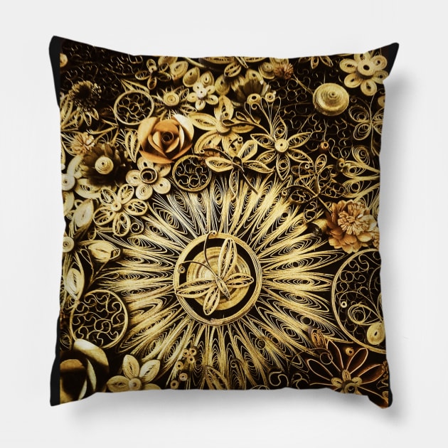 Printed paper quilling art by hyunah Yi/gold garden Pillow by solsolyi