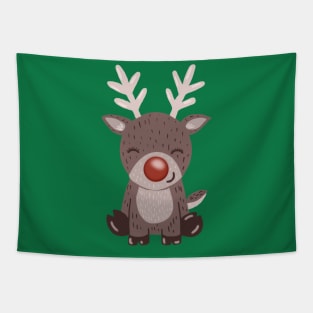 Cute Christmas Reindeer Rudolph Holiday Tapestry