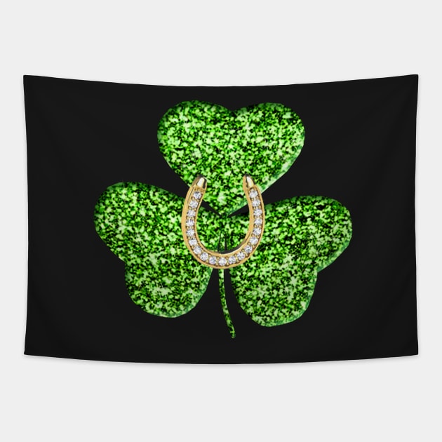 Faux Green Glitter Shamrock With A Horseshoe Tapestry by Atteestude