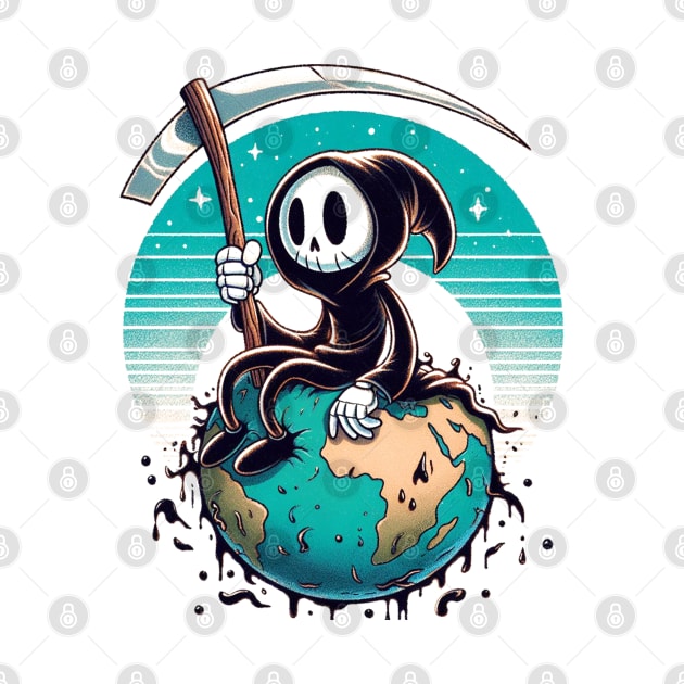 Whimsical Grim Reaper Sitting On Earth by ArtisanEcho