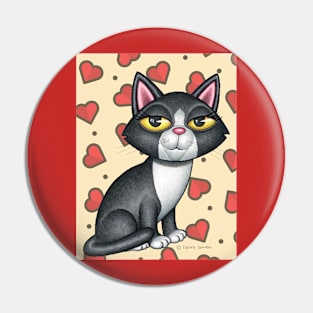 Cute Tuxedo kitty cat with surrounding hearts Pin