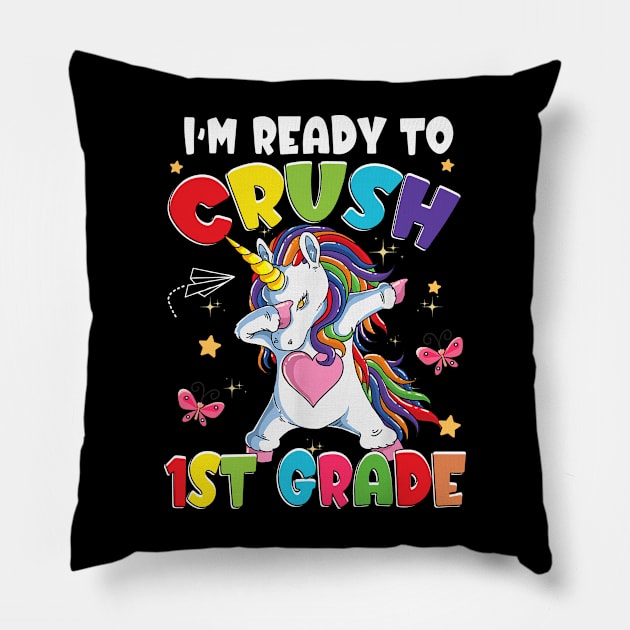 Unicorn I'm Ready To Crush 1st Grade Girls Back To School Pillow by Sky at night