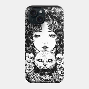 Manga Cat Lover Girl Creepy Drawing - Dark manga art Emo Phone Case