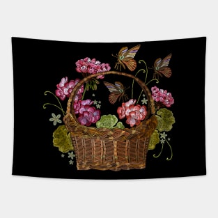 Red geranium flower tropical butterflies Tapestry