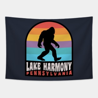 Lake Harmony Pennsylvania Bigfoot Sasquatch Poconos Vacation Retro Sunset Tapestry