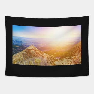 Mountain panorama at sunset Tapestry