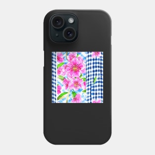 Pink flowers and blue gingham Phone Case