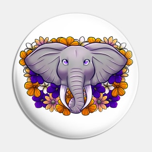 Elephant with African Flowers Pin