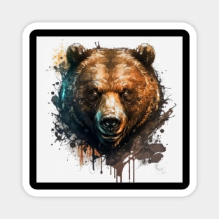 Grizzly Bear Portrait Animal Painting Wildlife Outdoors Adventure Magnet